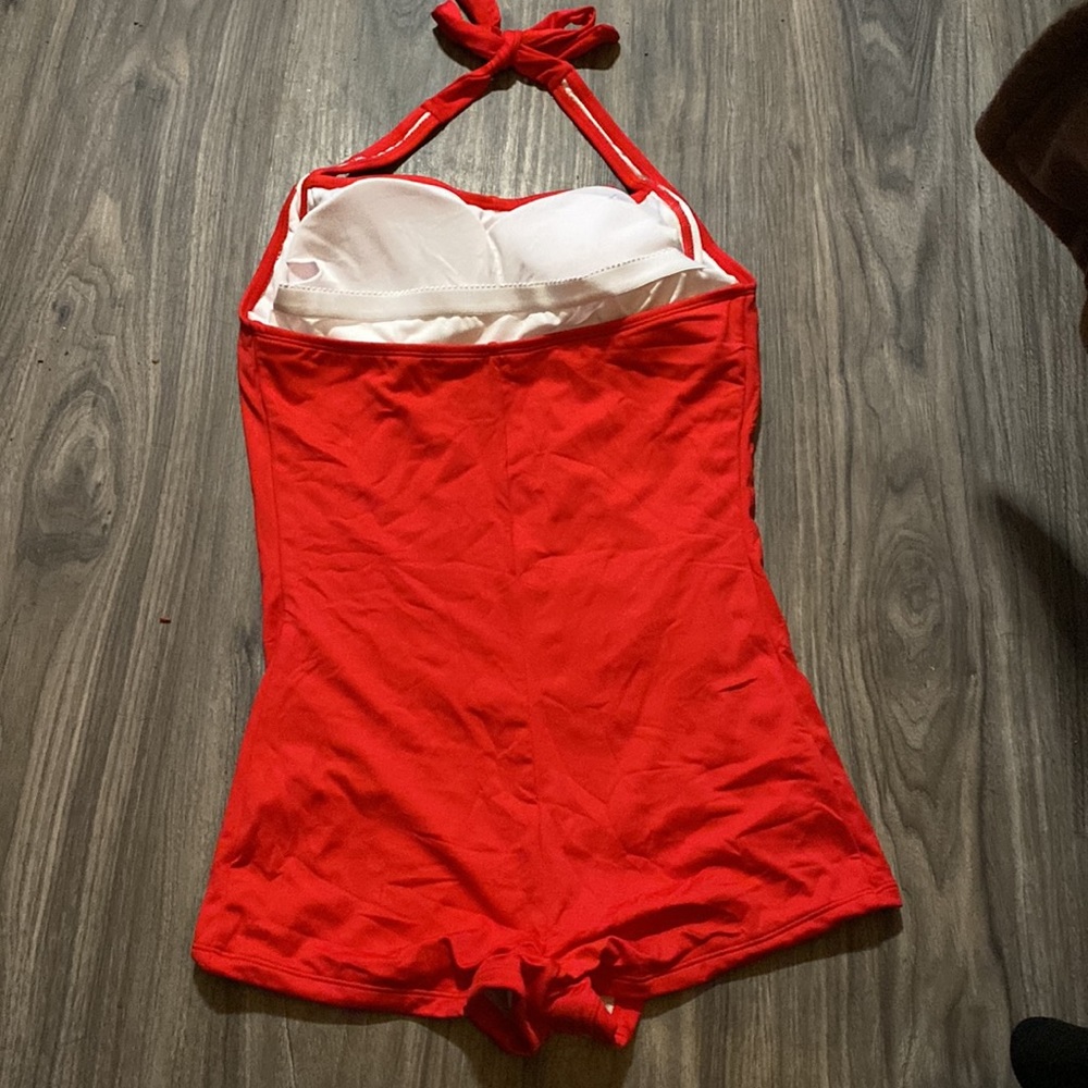 Retro Inspired Boy-Leg One Piece Ruched Monokinis Swimsuit Size L - Picture 4 of 8